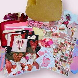 Valentines Craft Lot Cardstock Paper Tags Embellishments Stickers Ephemera
